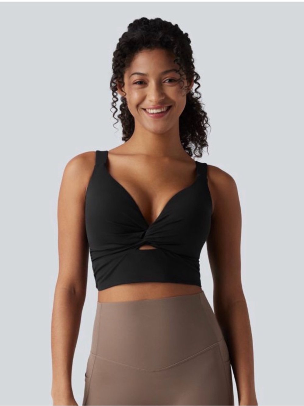 Halara Black Twist-Front Sports Bra Top